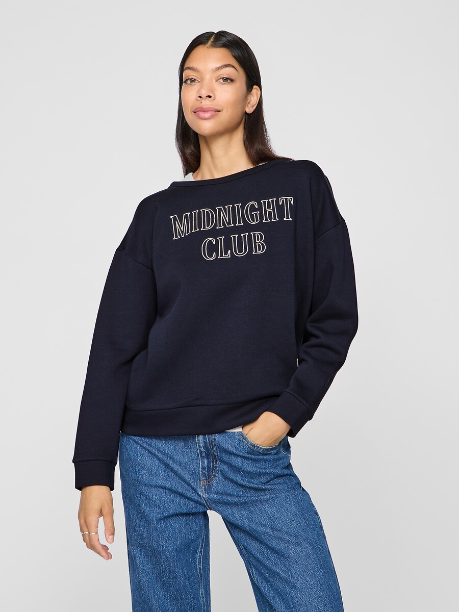 Slogan Print Sweatshirt with Crew Neck, VILA