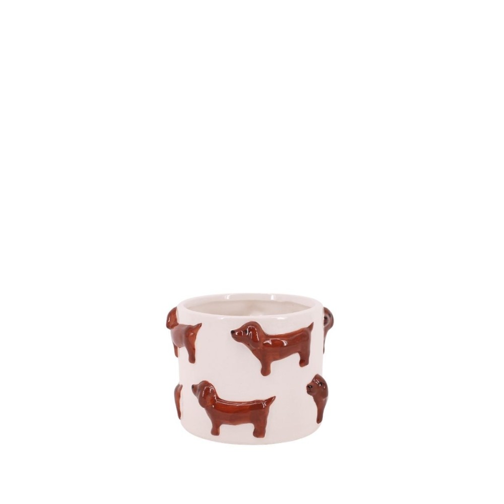 Cache-pot en dolomite teckels en relief 14cm, KERSTEN
