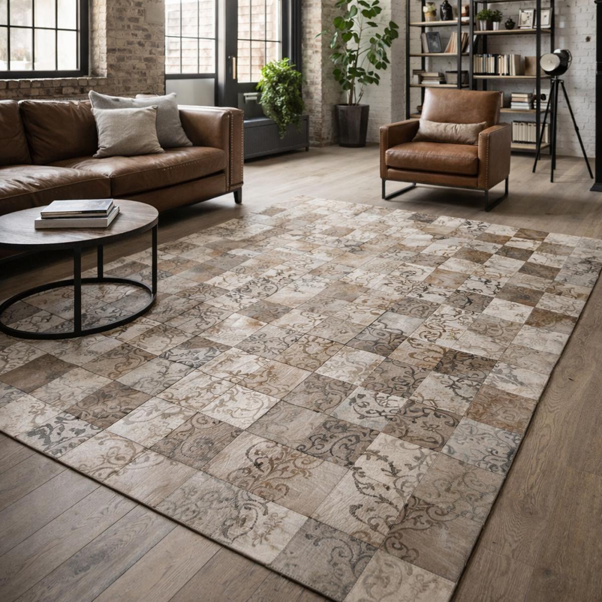 Tapis peau de vache ELIZ, kilim fait main, UN AMOUR DE TAPIS