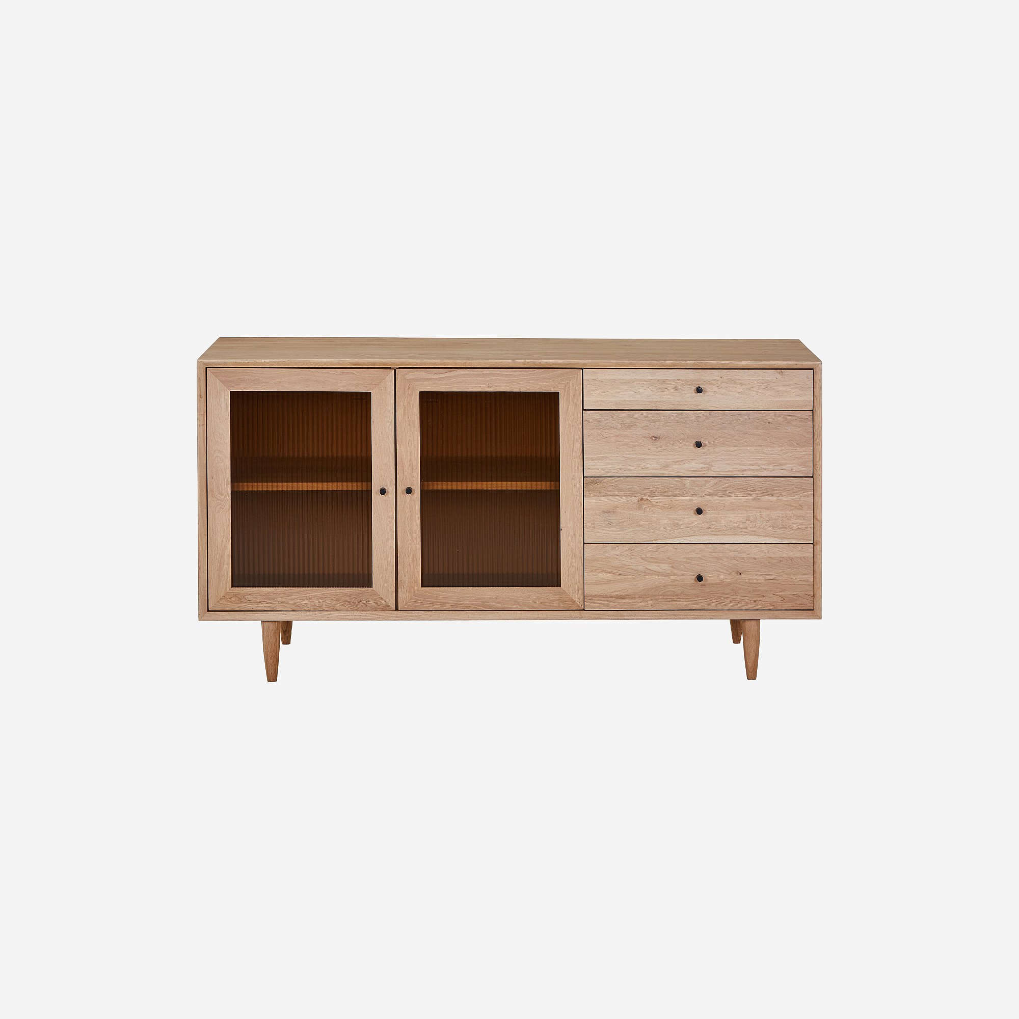 Buffet bas 2 portes en verre et 4 tiroirs en chêne EUGENIE, HABITAT