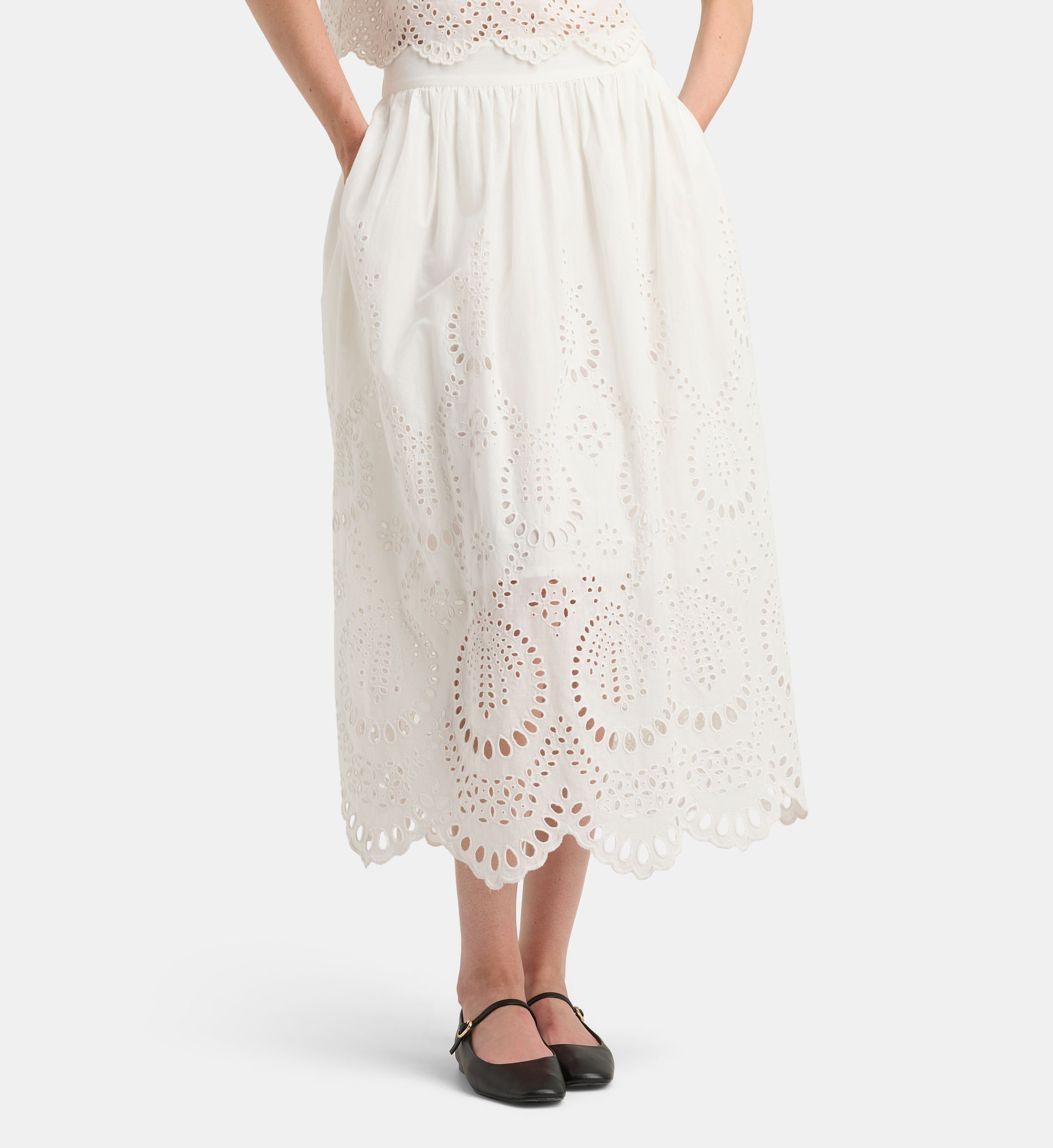 Jupe longue floreal schif broderies coton, GALERIES LAFAYETTE
