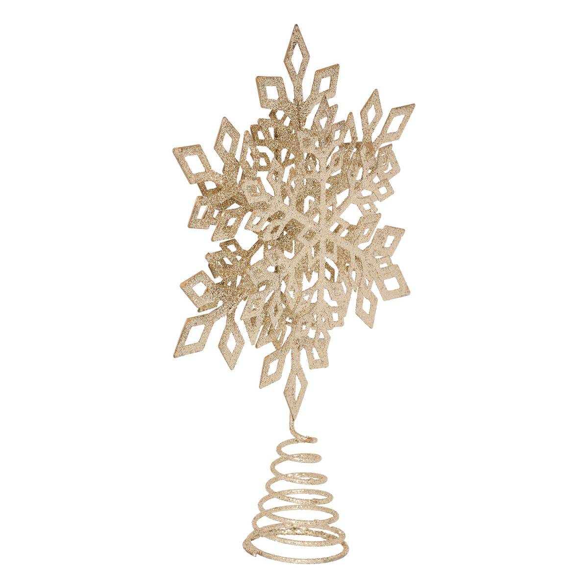 Cimier flocon métal long 20 cm champage pailleté, FEERIC LIGHTS & CHRISTMAS