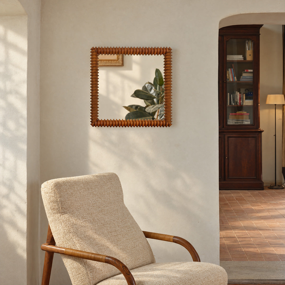 Miroir en mindi massif carré L56,5 x H56,5  ODILE, BERAH GETAH
