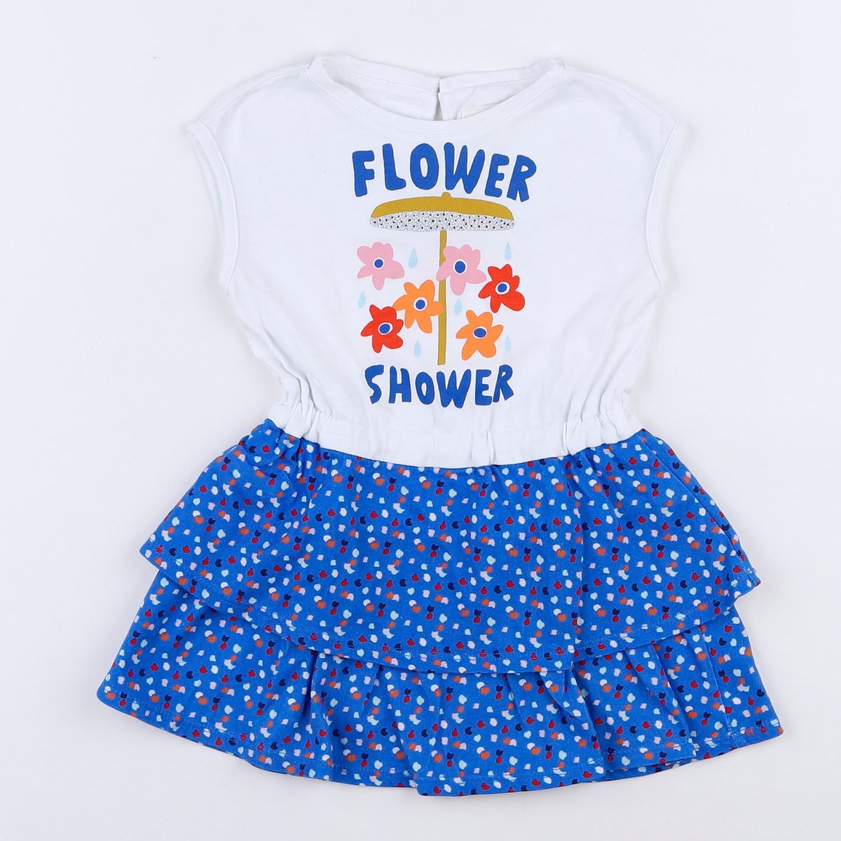 Robe Fille Catimini Taille 14 - Bleu, Blanc, Rose Motif Abstrait, 100% Coton, Neuve Avec étiquettes