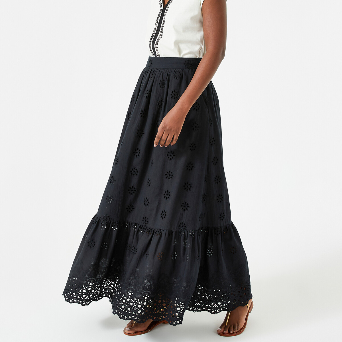 Image of Cotton Maxi Skirt in Broderie Anglaise