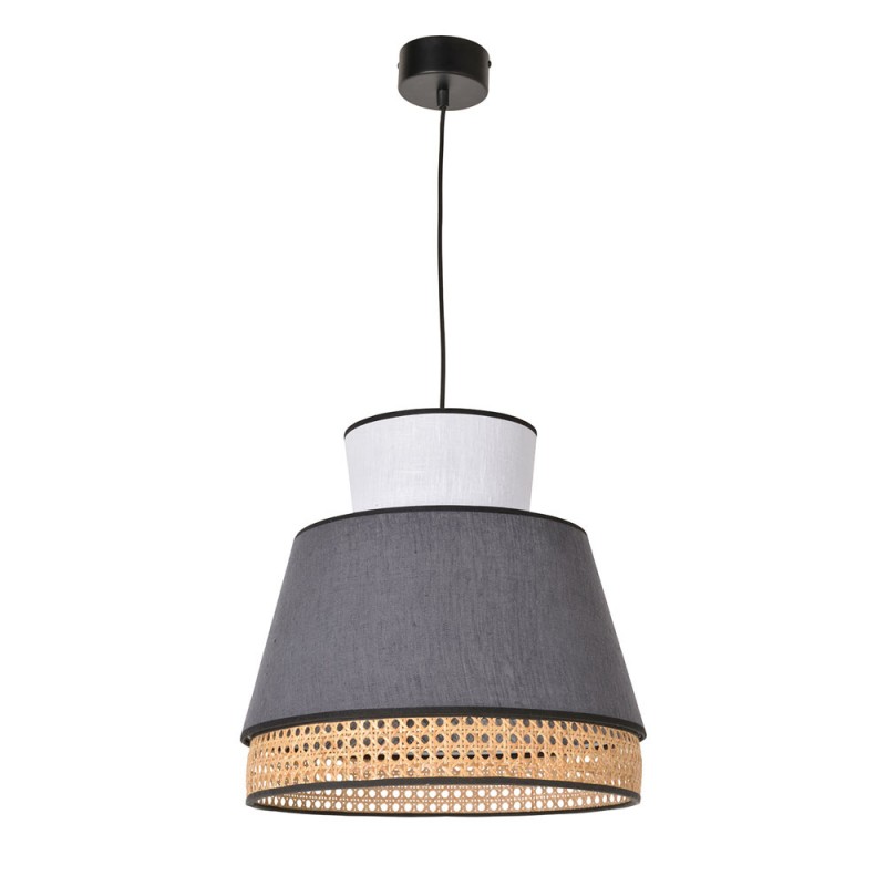 Suspension Singapour M En Lin Anthracite Et Blanc, MILLUMINE