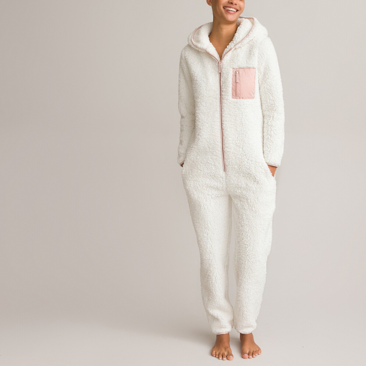 Pijama entero con pantalón de tejido de imitación pelo marfil La Redoute Collections | La