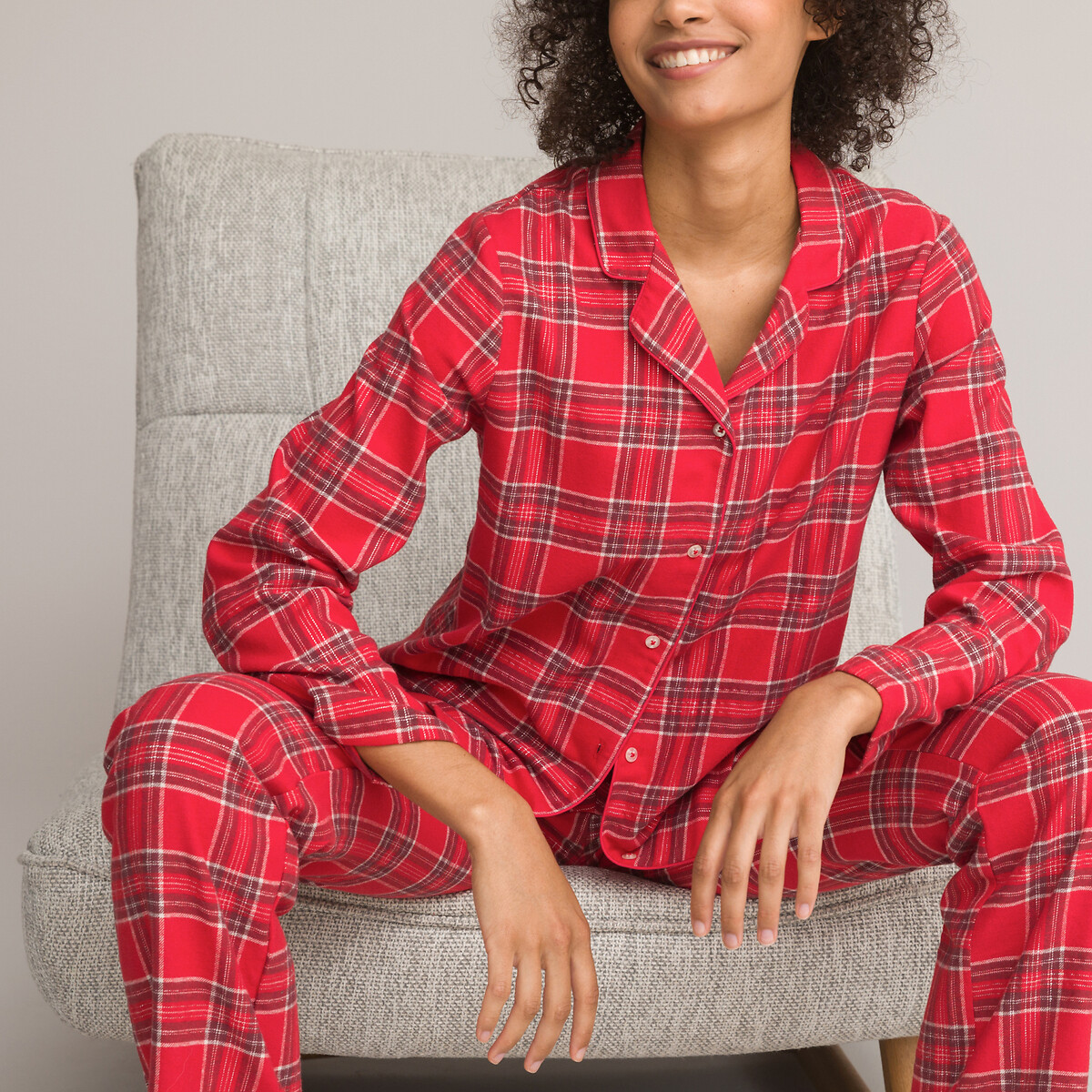 Pijama de franela, a cuadros cuadros rojo La Redoute Collections | La