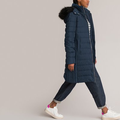 Recycled Long Padded Puffer Jacket with Faux Fur-Trimmed Hood LA REDOUTE COLLECTIONS