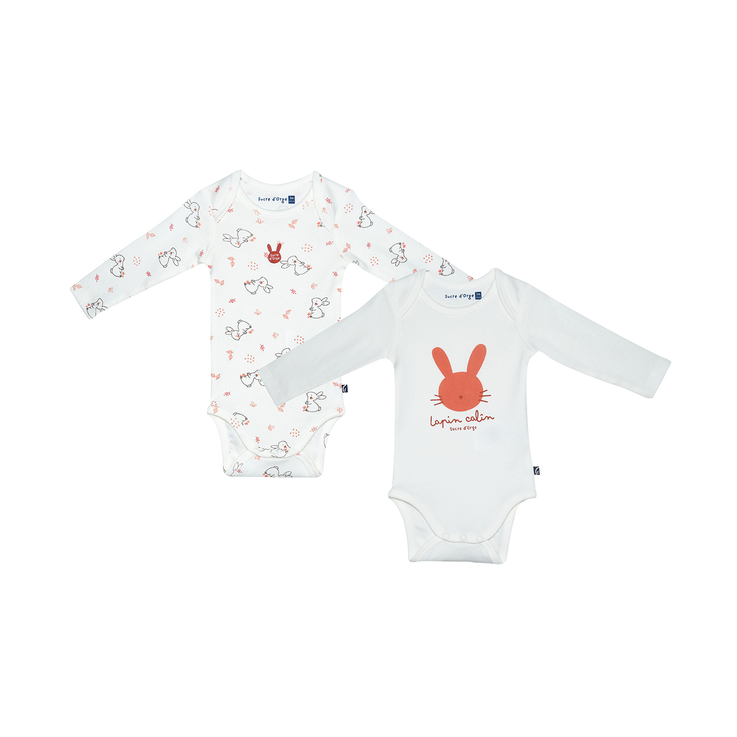 Lot de 2 bodies loman manches longues bebe, SUCRE D'ORGE