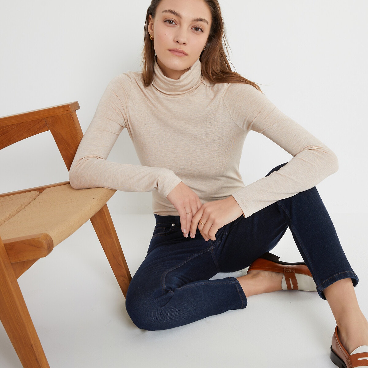 Col roule beige femme La Redoute