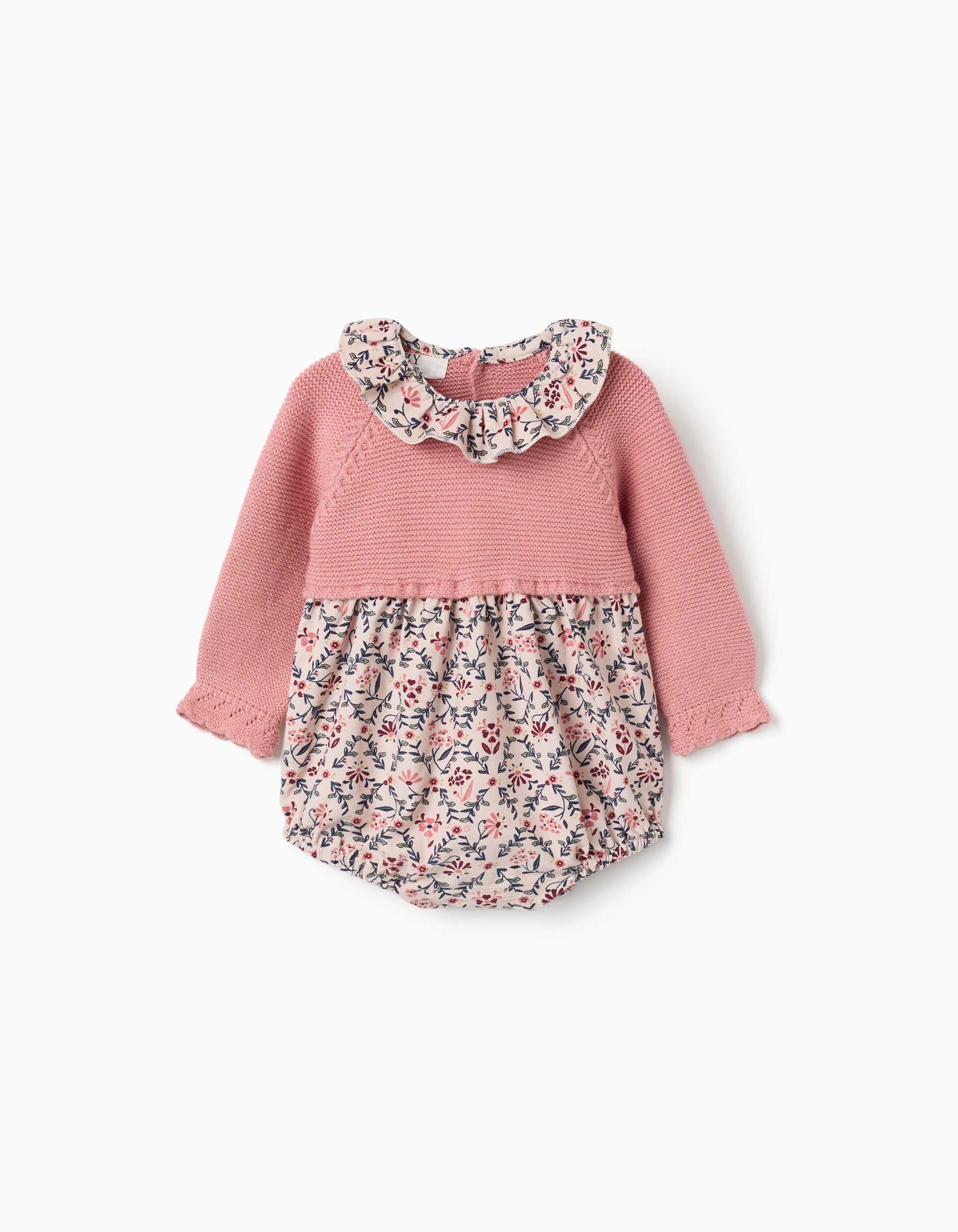 Barboteuse bi-matière avec motif floral, ZIPPY
