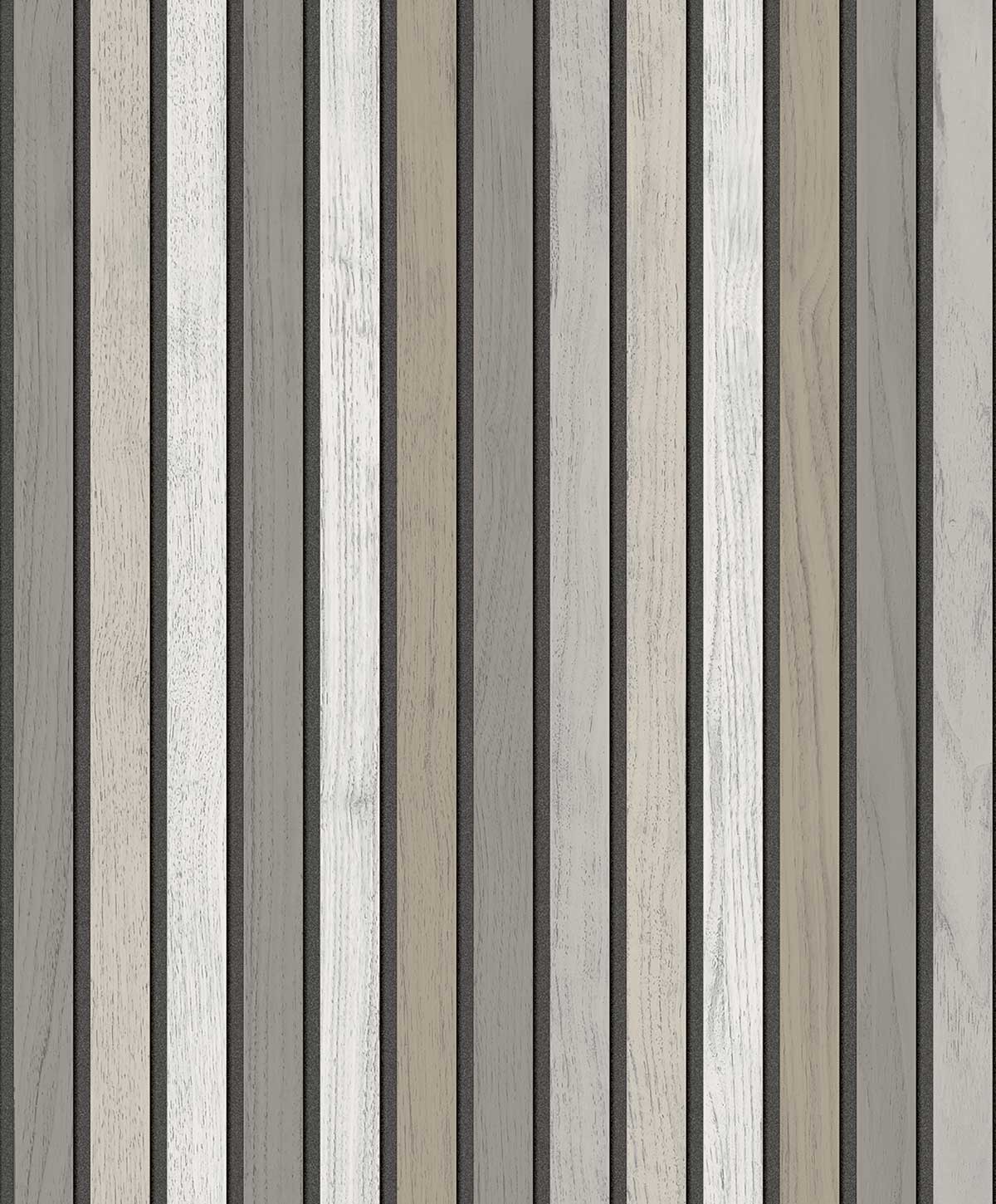 Papier peint lattes bois gris minéral, HEXOA