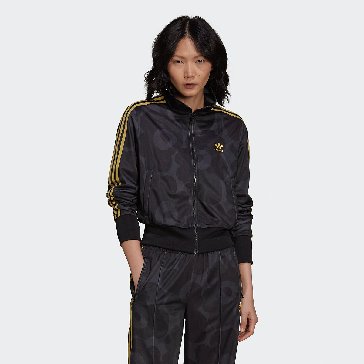 Floral zip-up jacket with high neck , black, Adidas Originals | La Redoute