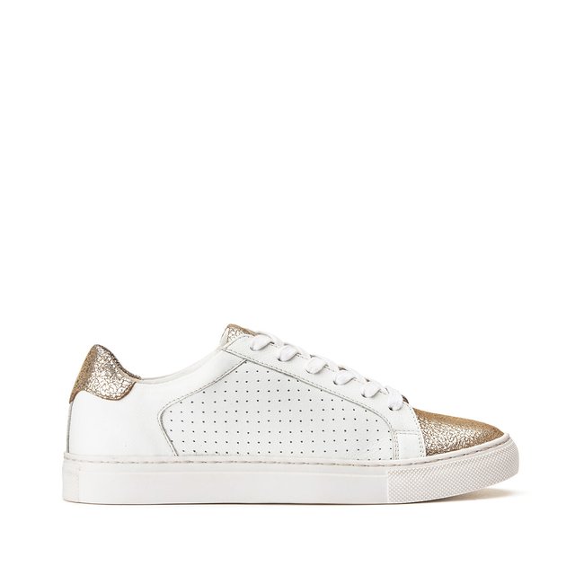 Perforated Leather Trainers, white/gold-coloured, ANNE WEYBURN