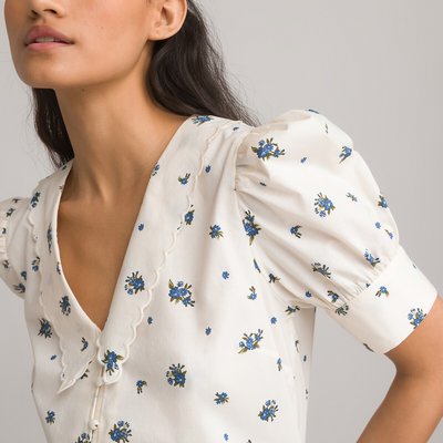 Floral Print Cotton Shirt with Short Puff Sleeves LA REDOUTE COLLECTIONS