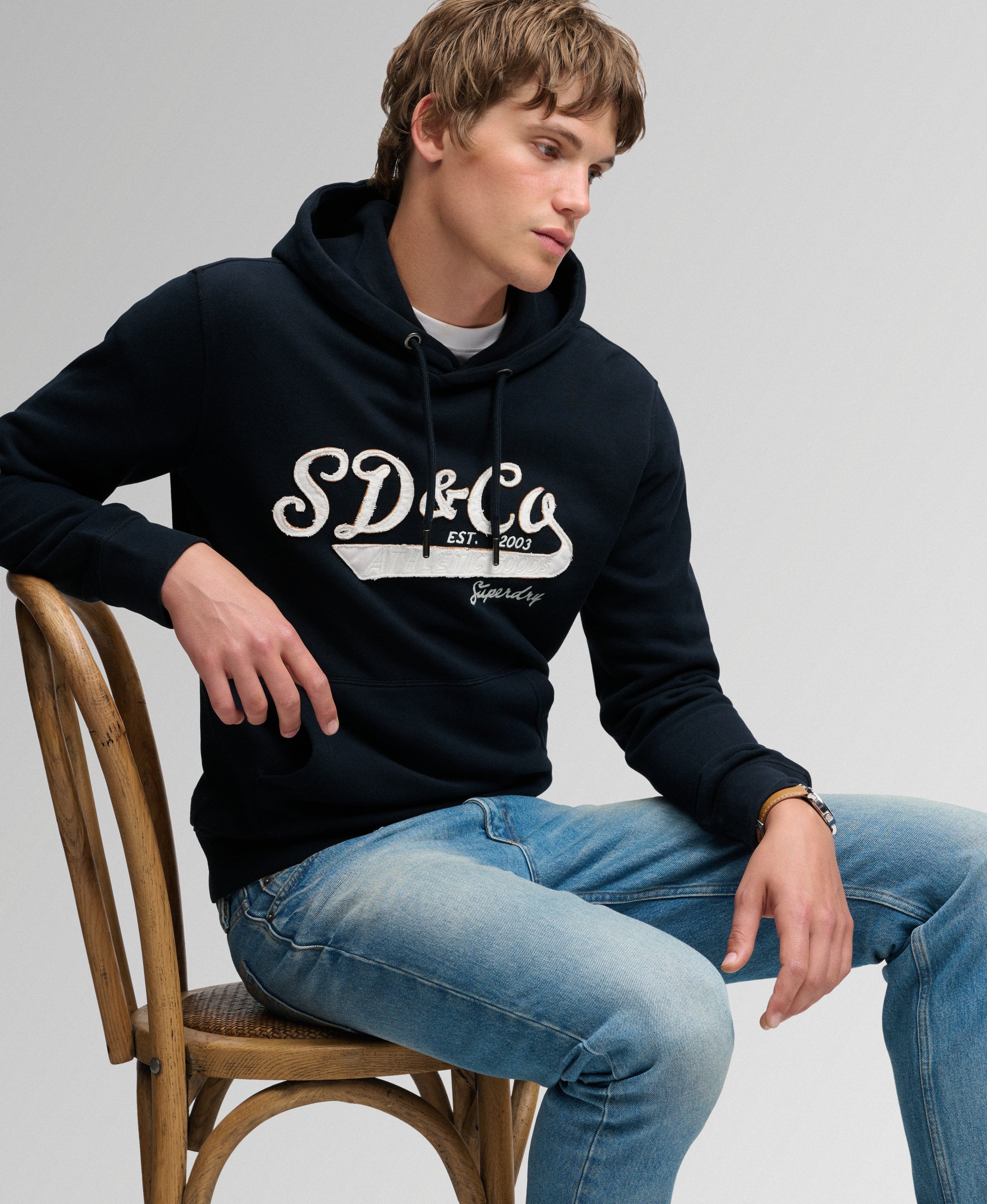 Sweat à capuche SD&Co Washed Embroidered coupe décontractée, SUPERDRY
