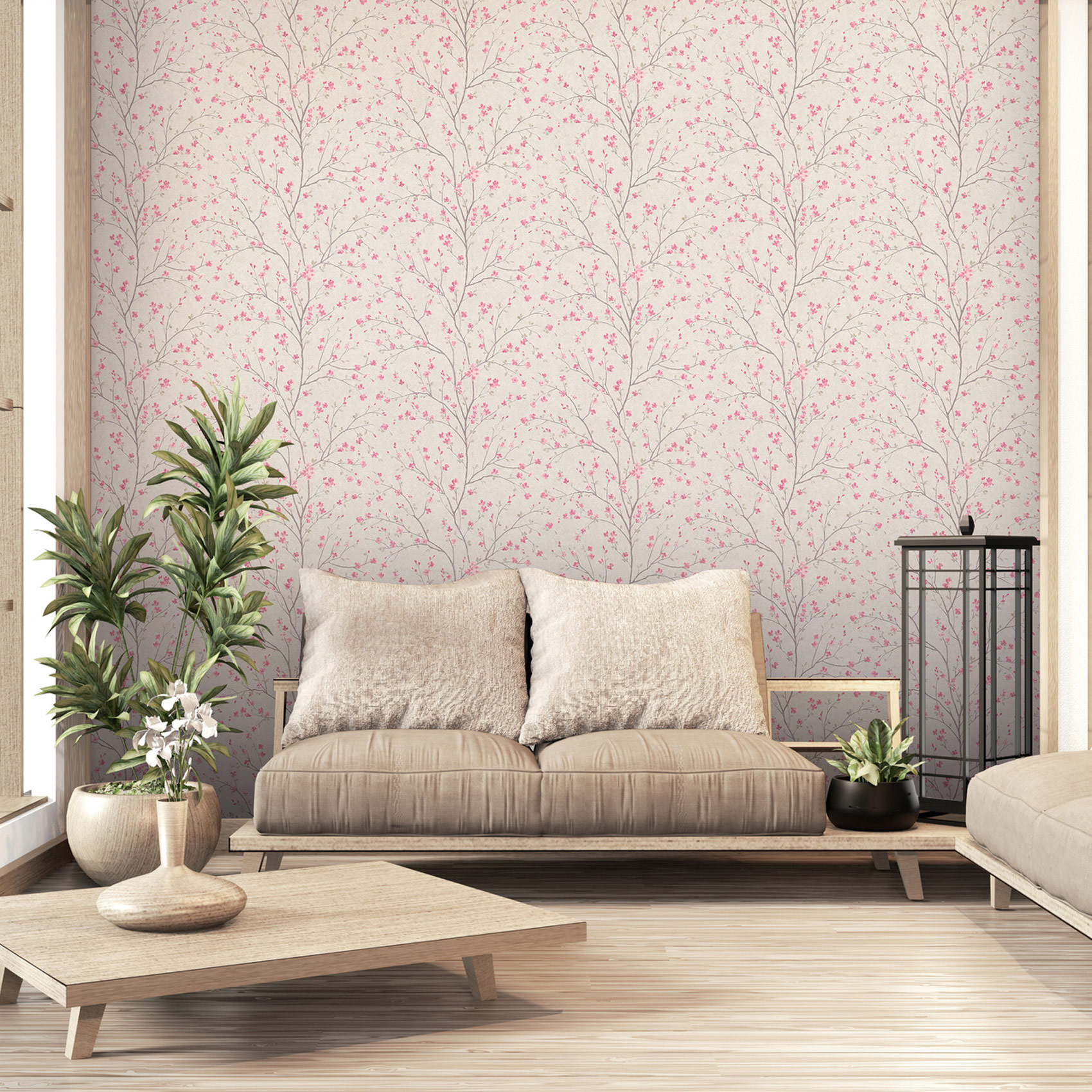 Papier peint imprimé fleur de cerisier, HOME MAISON