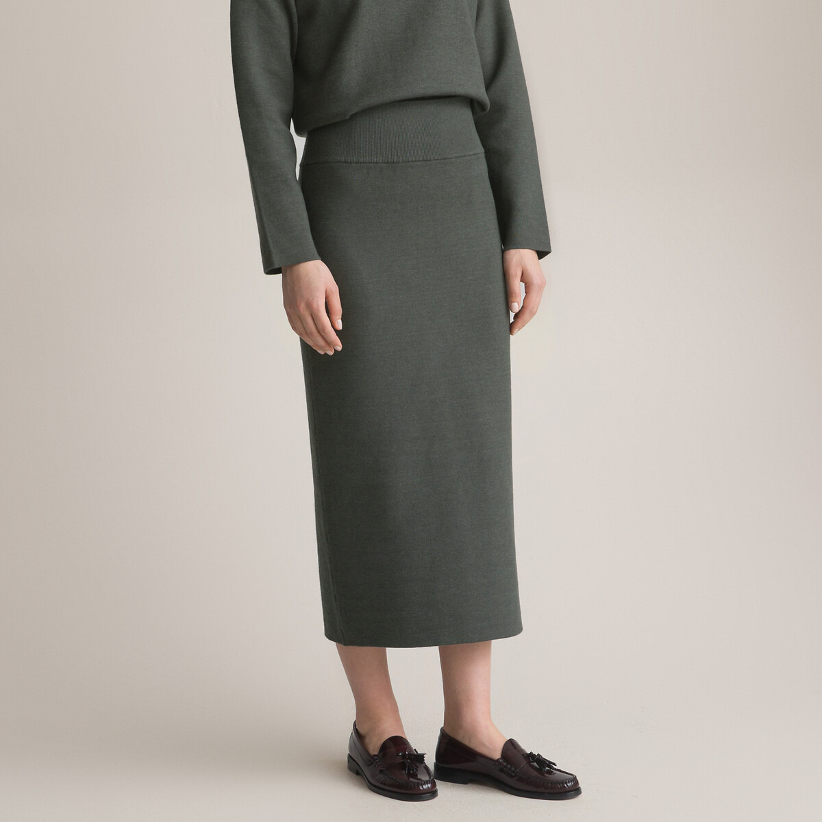 Knitted pull on skirt grey marl Anne Weyburn La Redoute