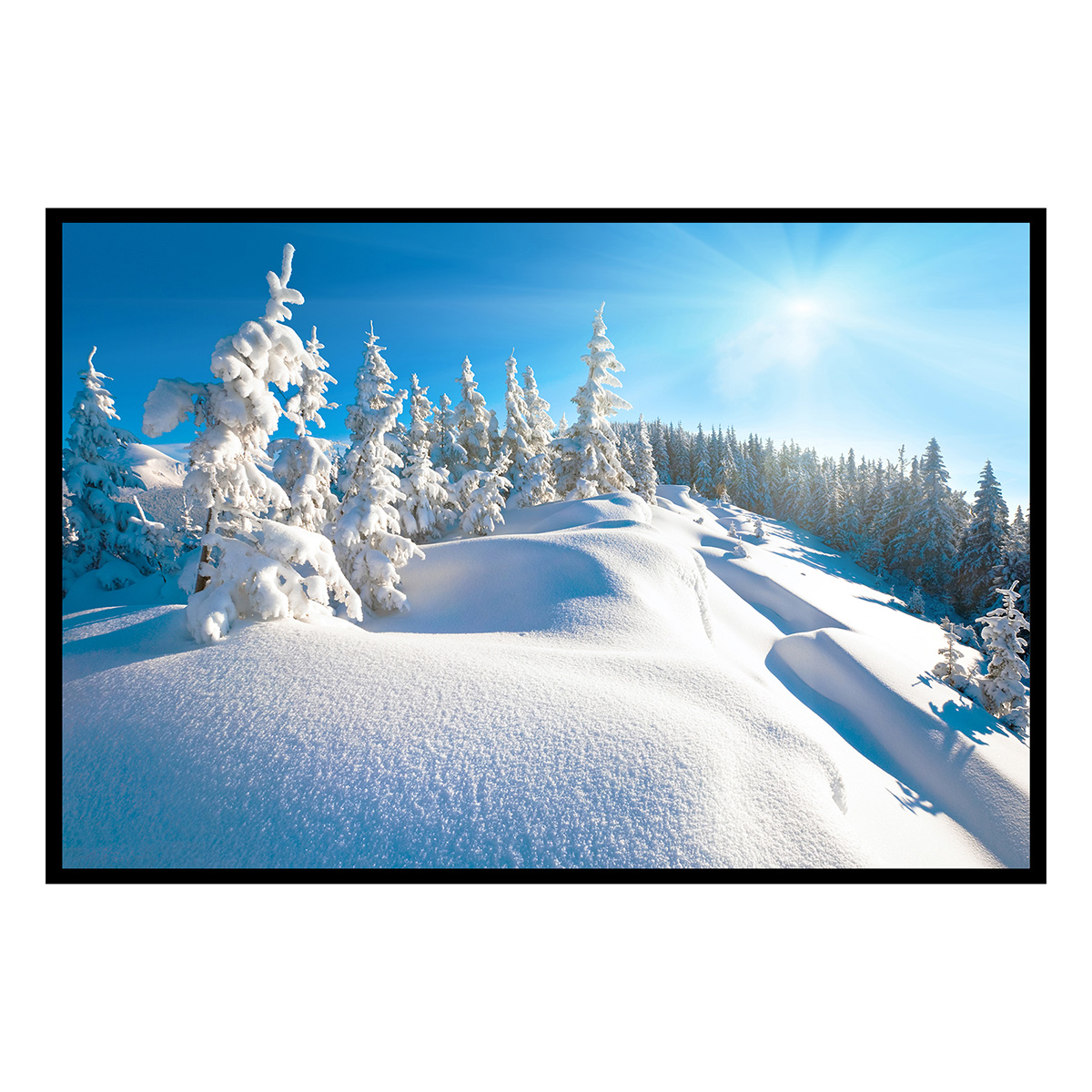Affiche encadrée forêt enneigée lumière hivernale, HEXOA