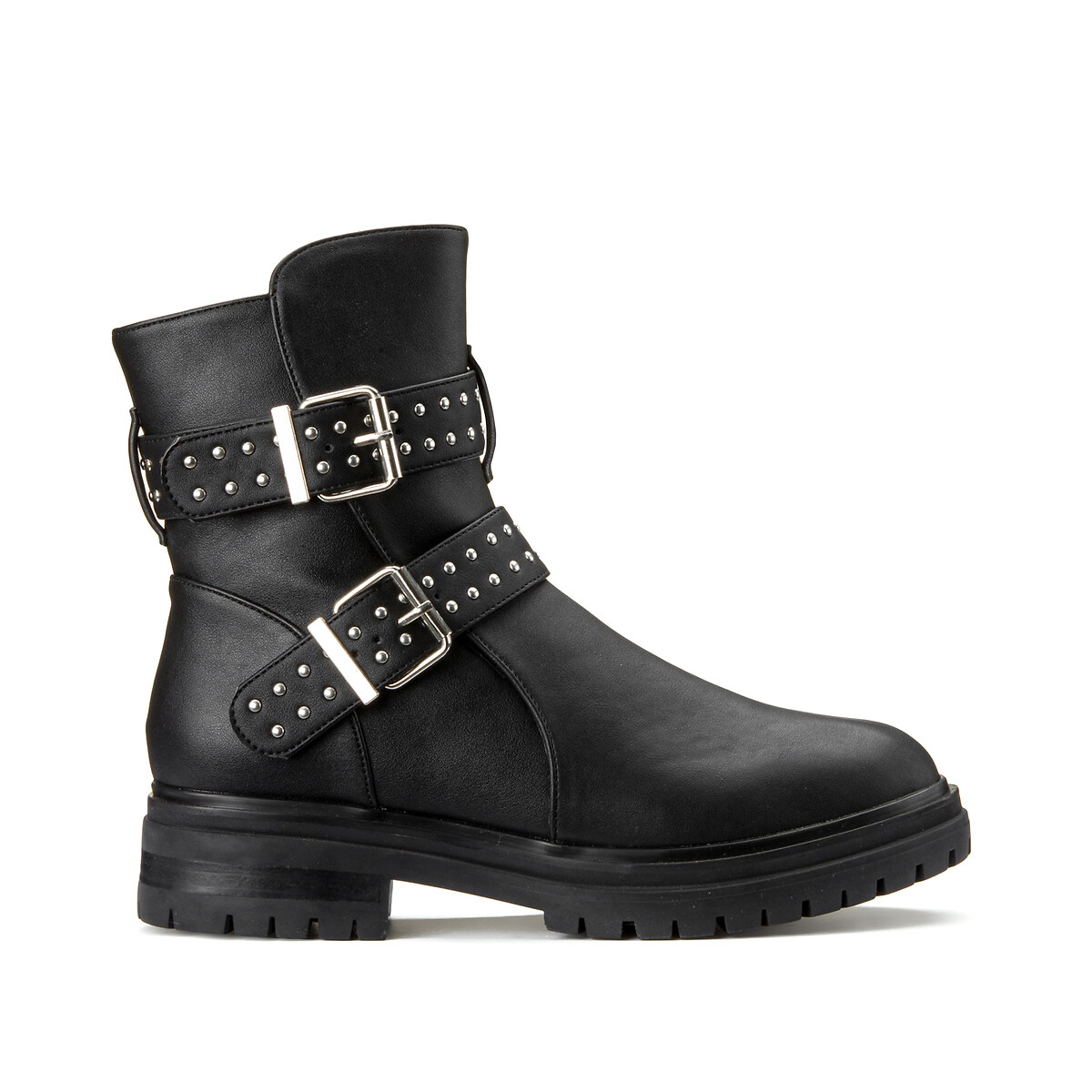 Recycled Flat Biker Boots With Buckled Details Black La Redoute Collections Plus La Redoute
