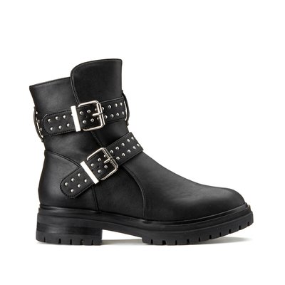 Recycled Flat Biker Boots with Buckled Details LA REDOUTE COLLECTIONS PLUS