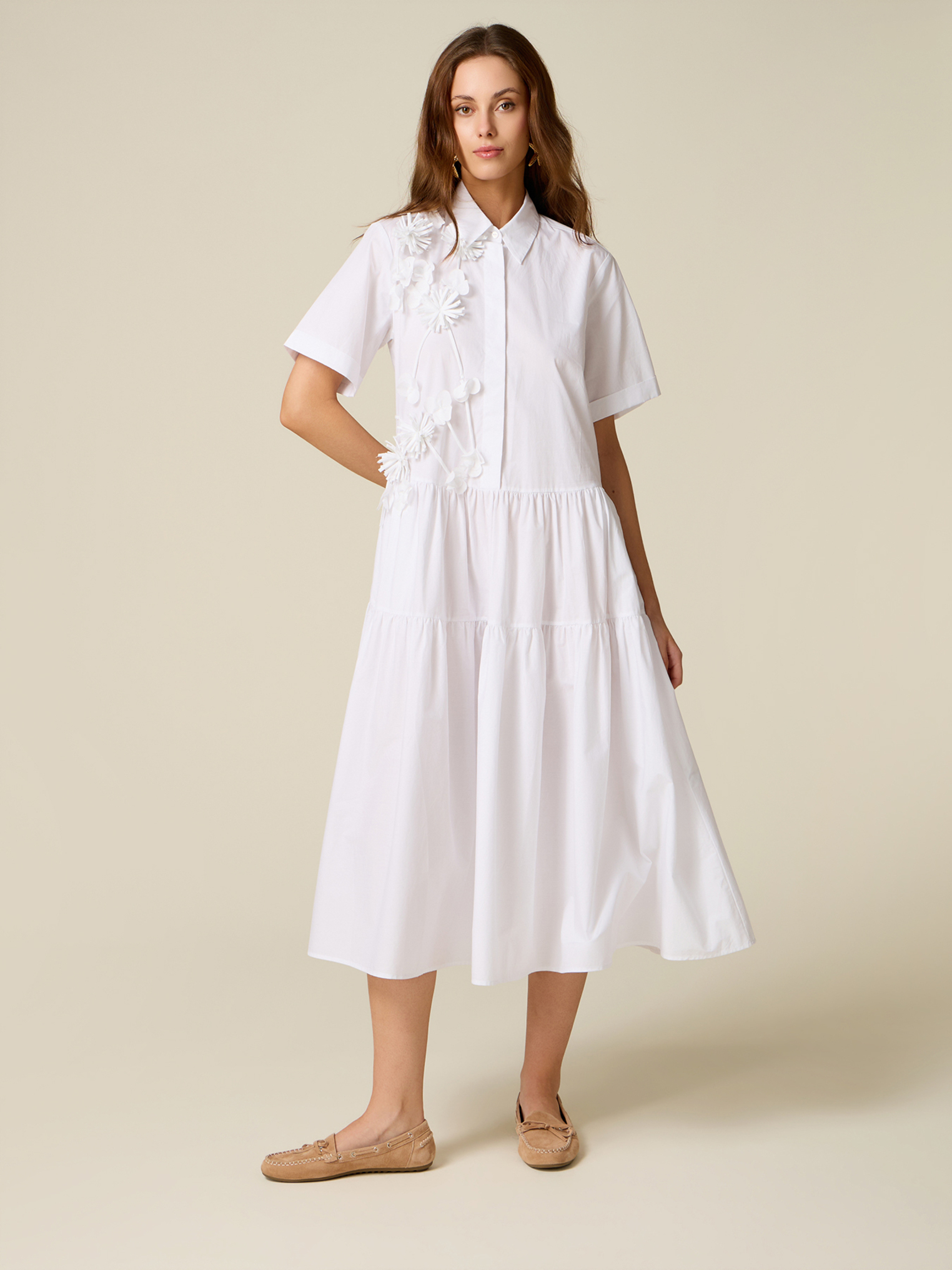 Robe chemisier avec fleurs appliquées, OLTRE