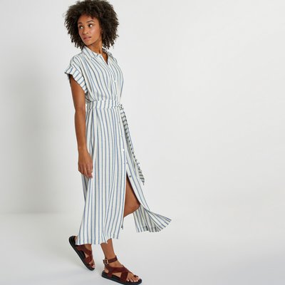 Striped Midaxi Shirt Dress with Tie-Waist LA REDOUTE COLLECTIONS