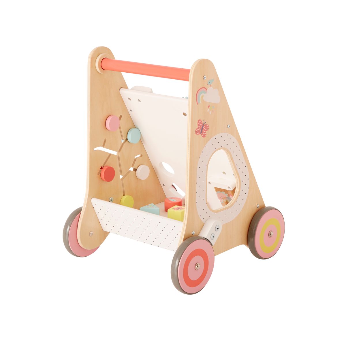 Chariot de marche poussette en bois FSC® - rose, Jouet
