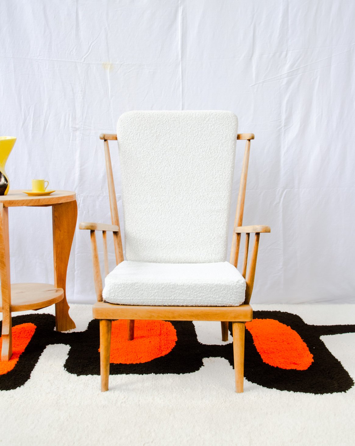 Fauteuil éventail en bois et tissu Jakob N°1442 - Bon état, DEBONGOUT