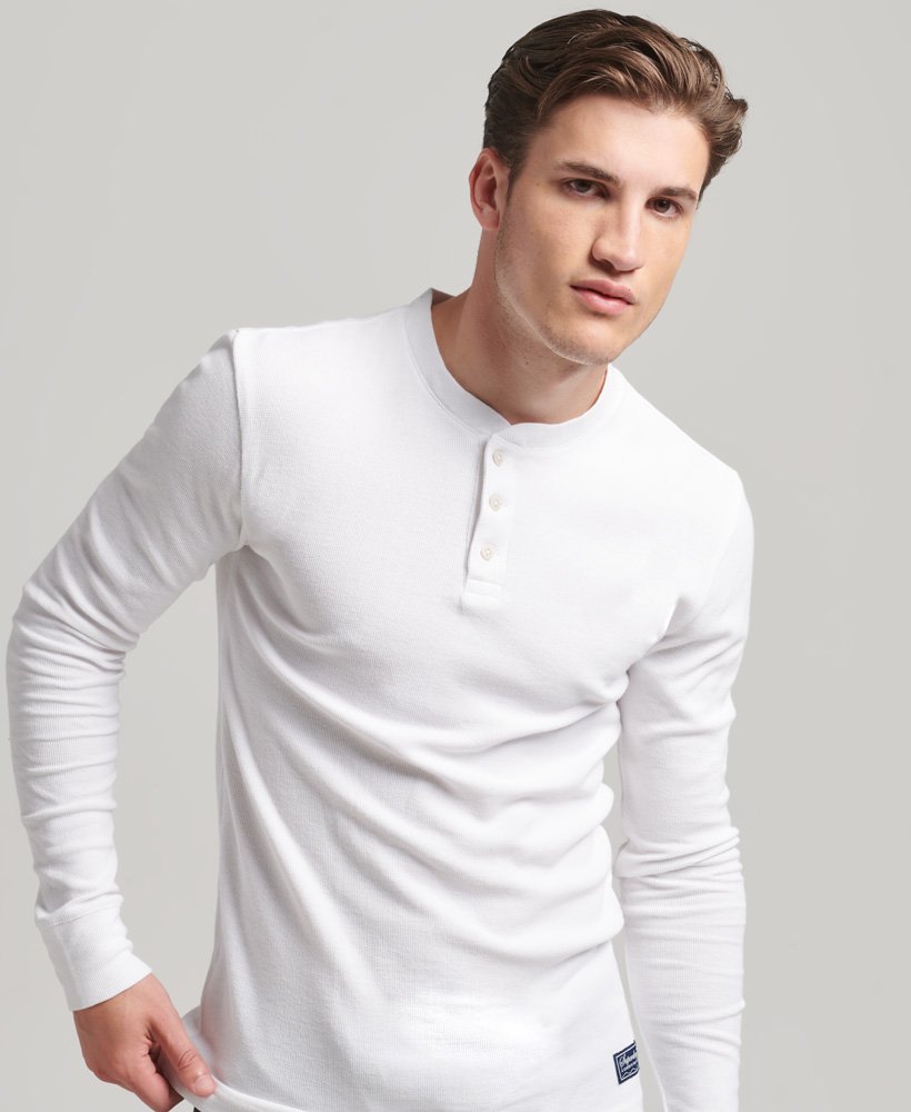 Haut en coton biologique gaufré à col boutonné et manches longues, SUPERDRY