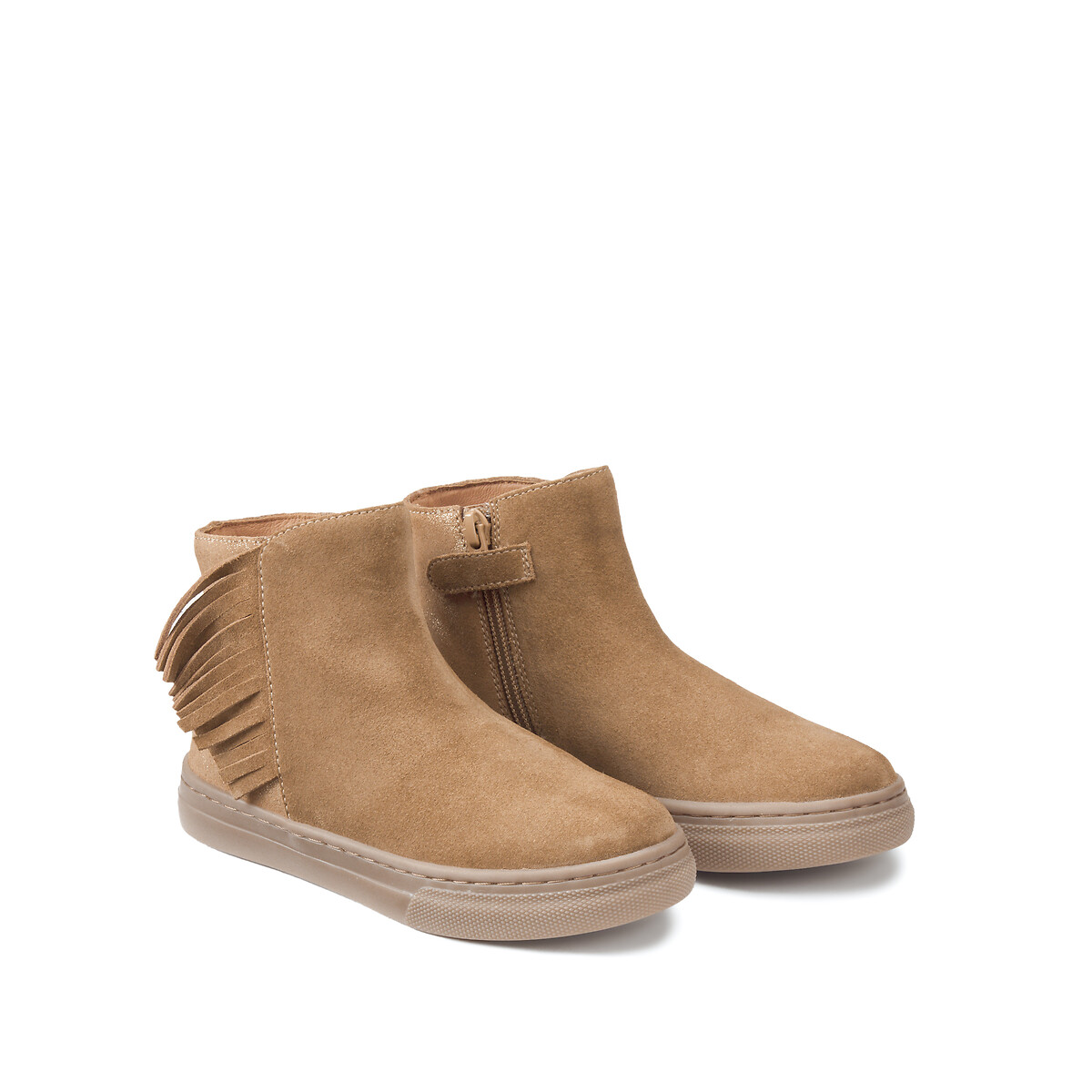 Kids Suede Fringed Ankle Boots with Zip Fastening, LA REDOUTE COLLECTIONS