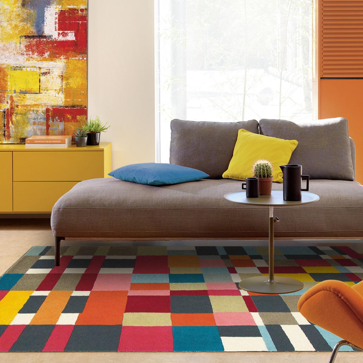 Tapis salon et chambre tissé en laine motif géométrique DOMINO, UN AMOUR DE TAPIS