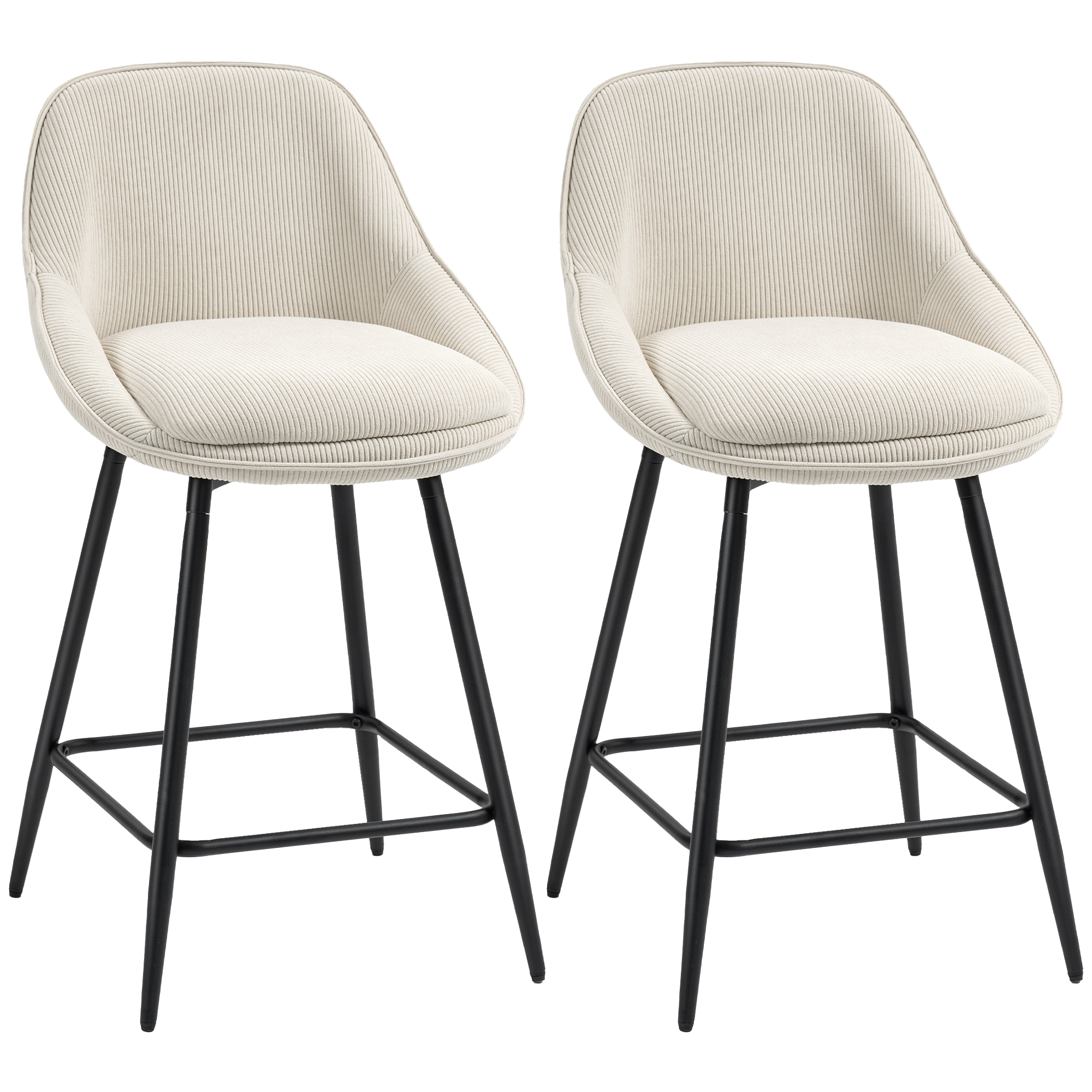 Tabouret de bar Velours côtelé Crème, HOMCOM
