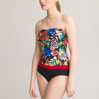 Tummy-Toning Bustier Swimsuit in Floral Print ANNE WEYBURN