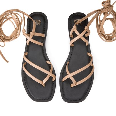Leather Toe Post Sandals with Ankle Lacing LA REDOUTE COLLECTIONS