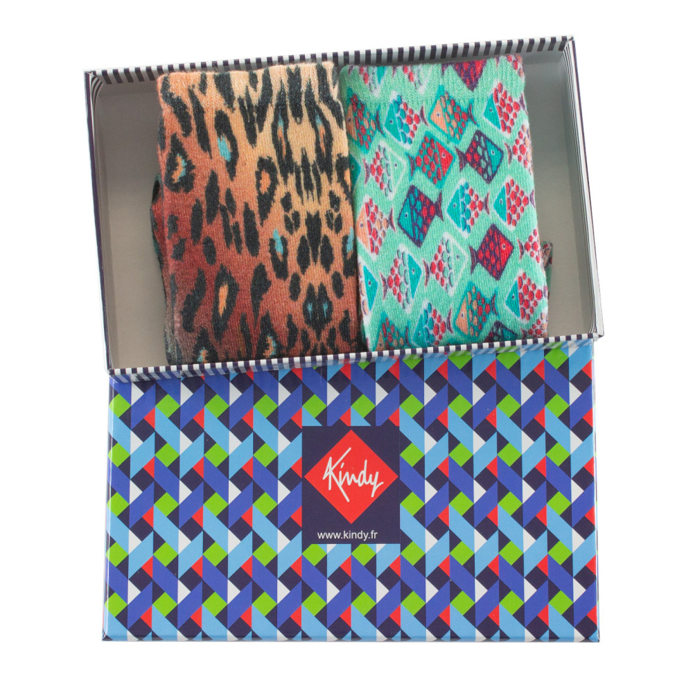 Coffret de 2 mi-chaussettes imprimées Femme en viscose de bambou, KINDY