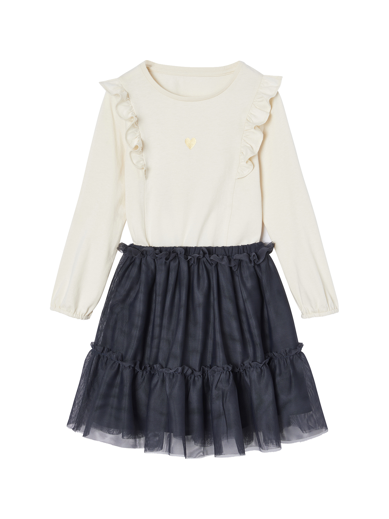 Ensemble t-shirt à volants et jupe en tulle, VERTBAUDET
