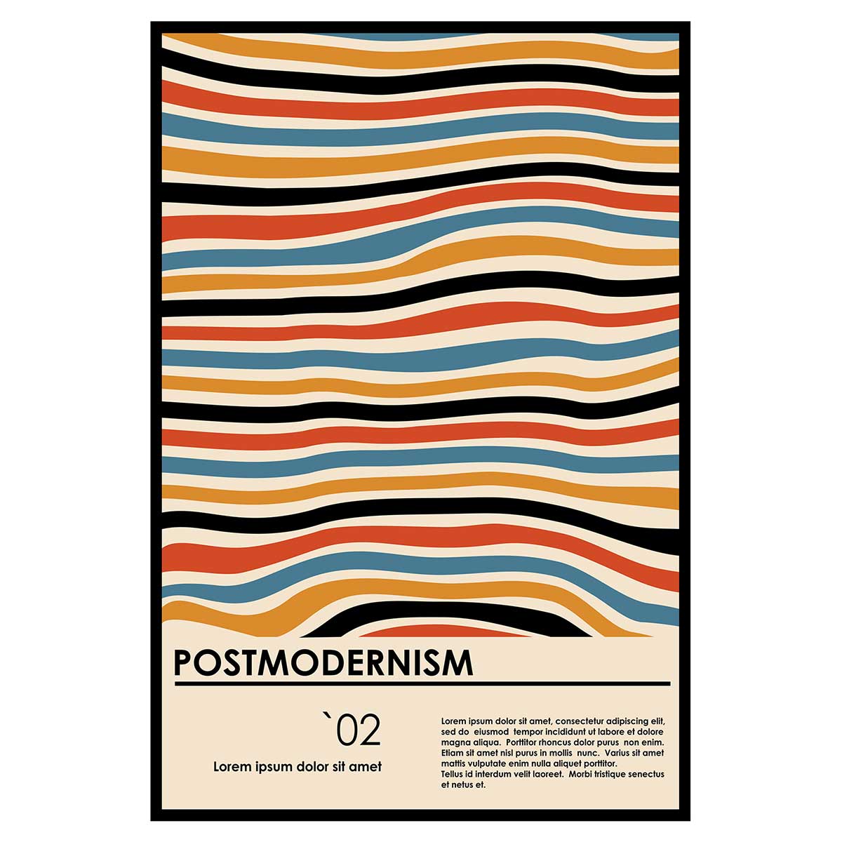 Affiche encadrée abstraite vagues rétro multicolores, HEXOA