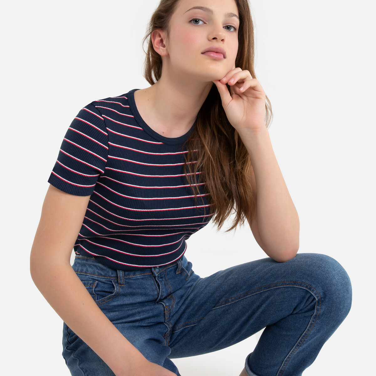 Striped cotton ribbed t-shirt, 10-18 