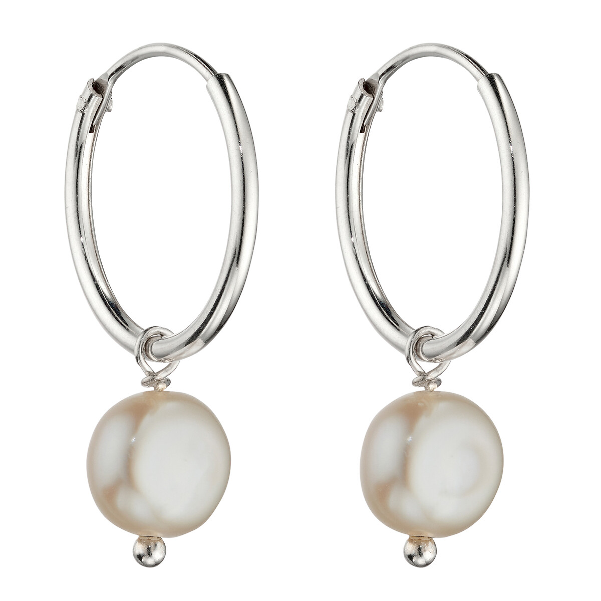 Silver pearl store hoop earrings