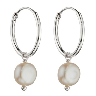 Sterling Silver Freshwater Pearl Charm 10mm Hoop Earrings BEGINNINGS