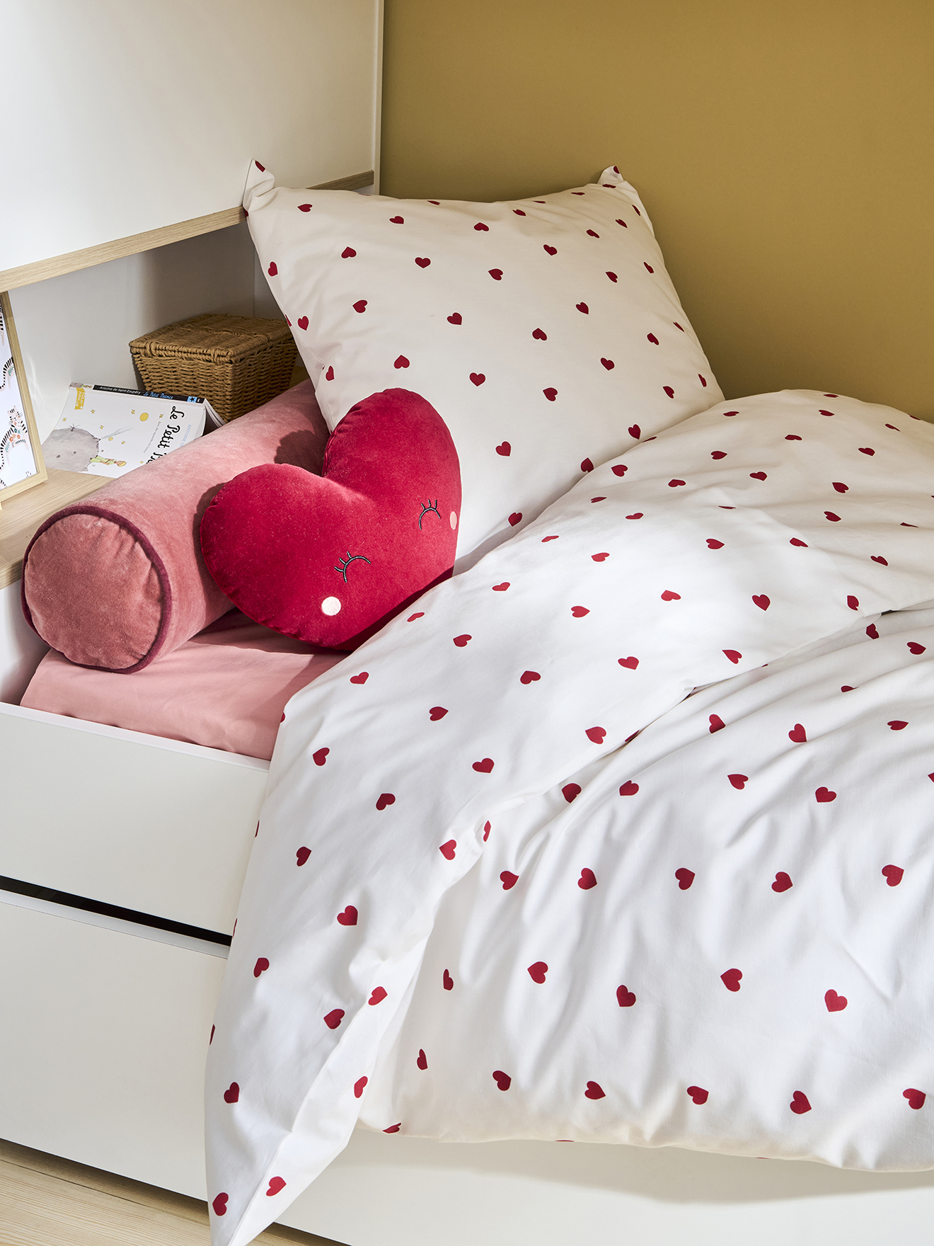 Parure housse de couette et taie d'oreiller COEURS, VERTBAUDET