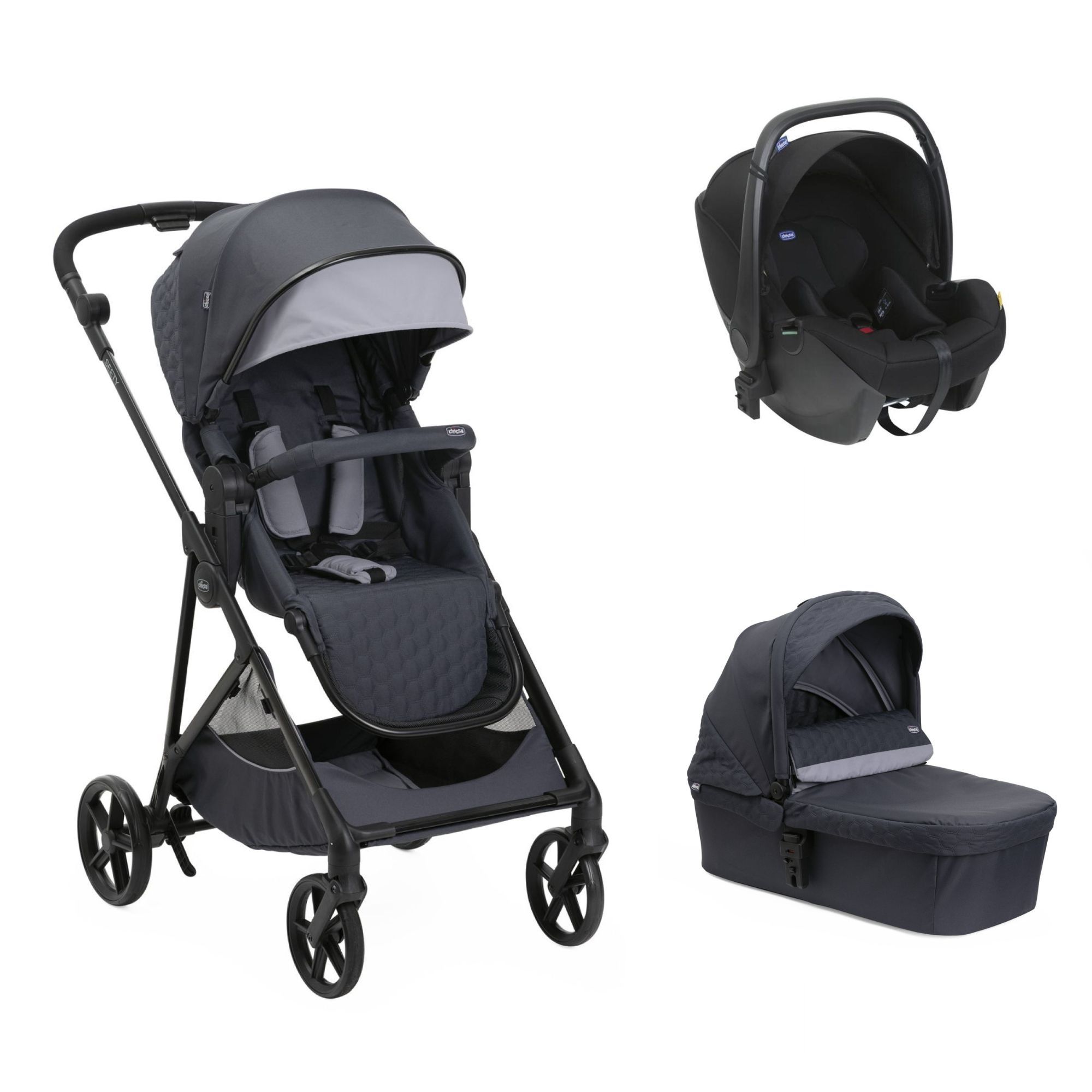 Poussette trio Seety + Siège auto Kory I-Size essential + Nacelle Seety, CHICCO