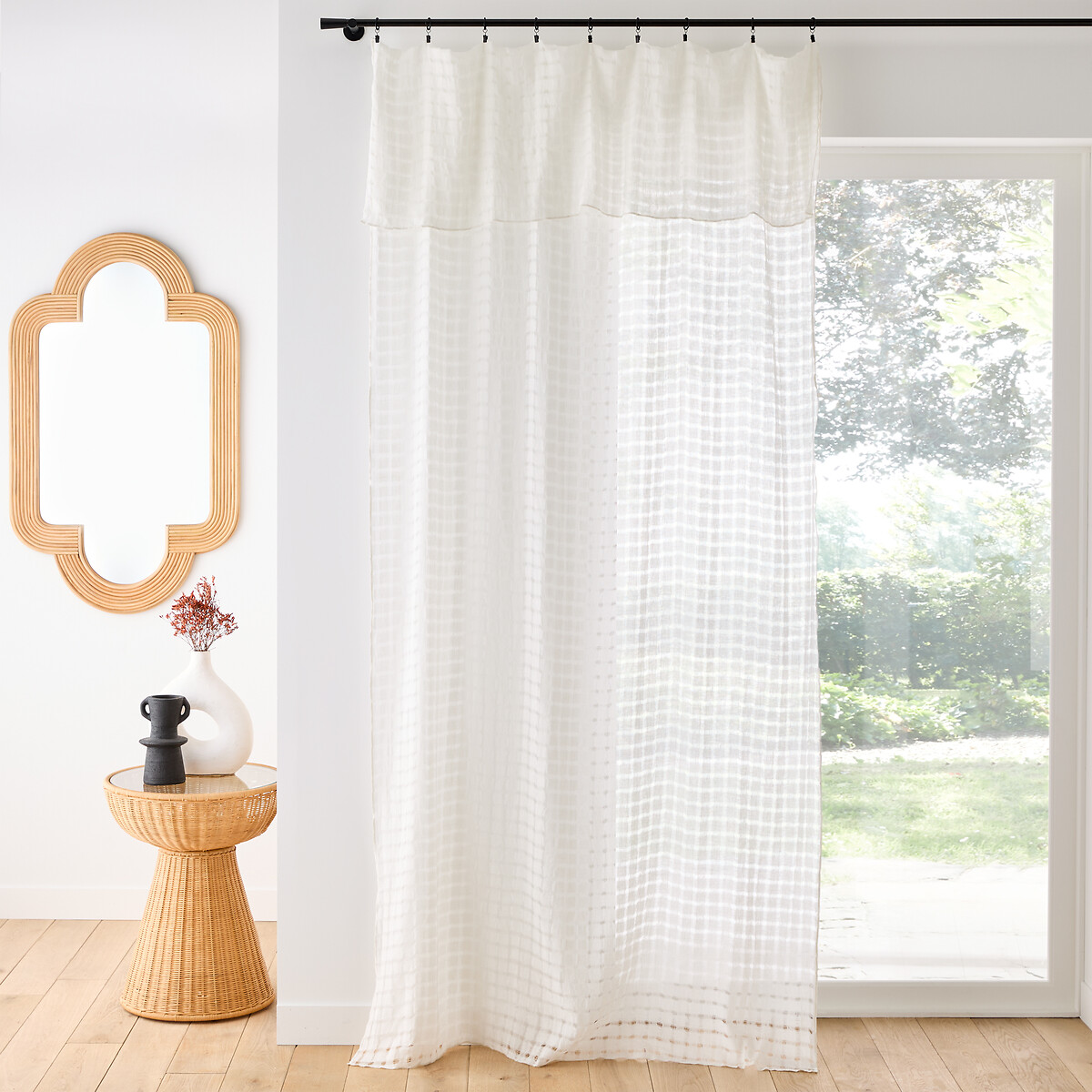 Marsali Checked Linen & Cotton Sheer Curtain Panel
