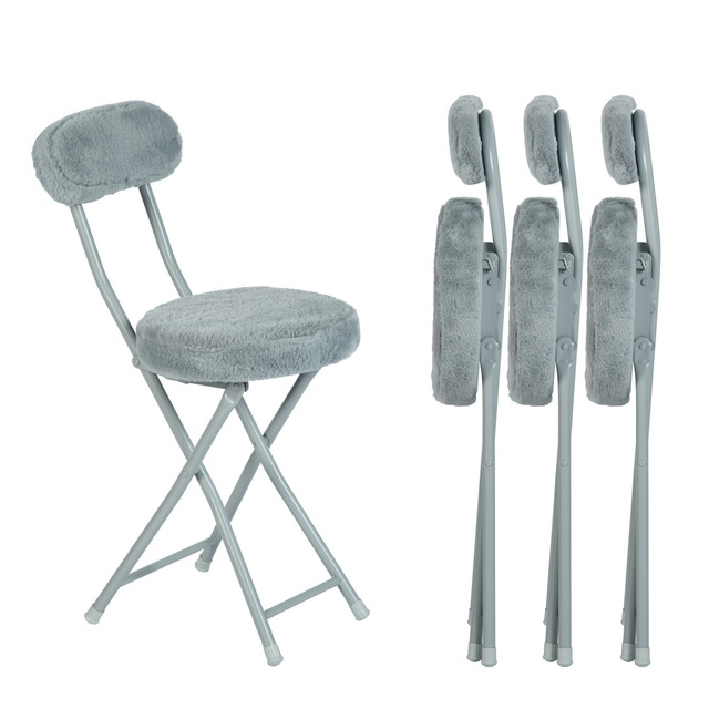 Lot de 4 chaises pliant en imitation fourrure, ERNSTPLUSH, MEUBLES COSY