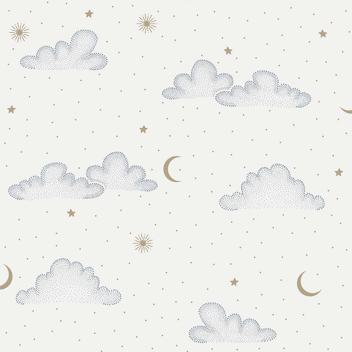 Papier peint nuages étoiles lune fond crème, HEXOA