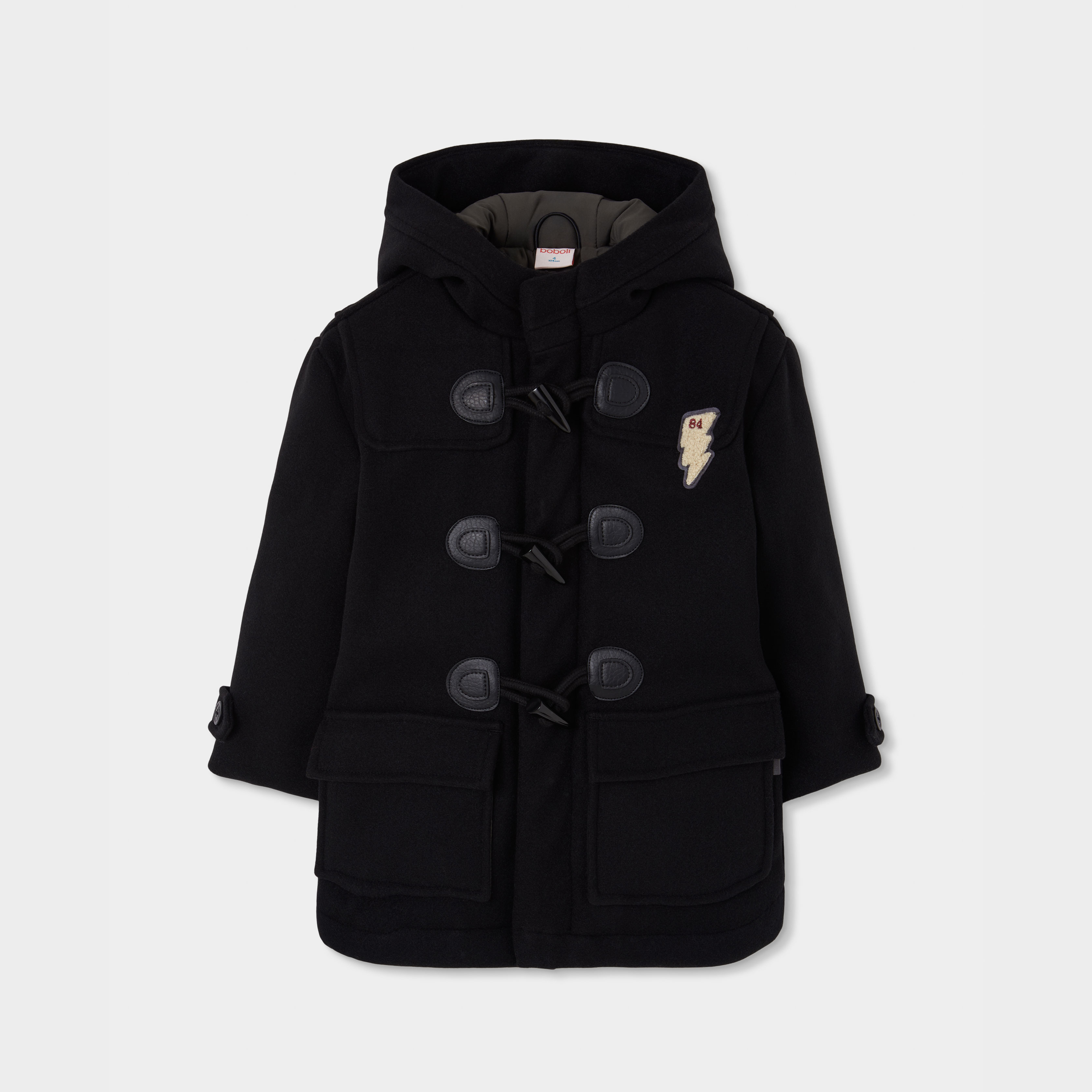 Duffle-coat garçon drap avec patch éclair, BOBOLI