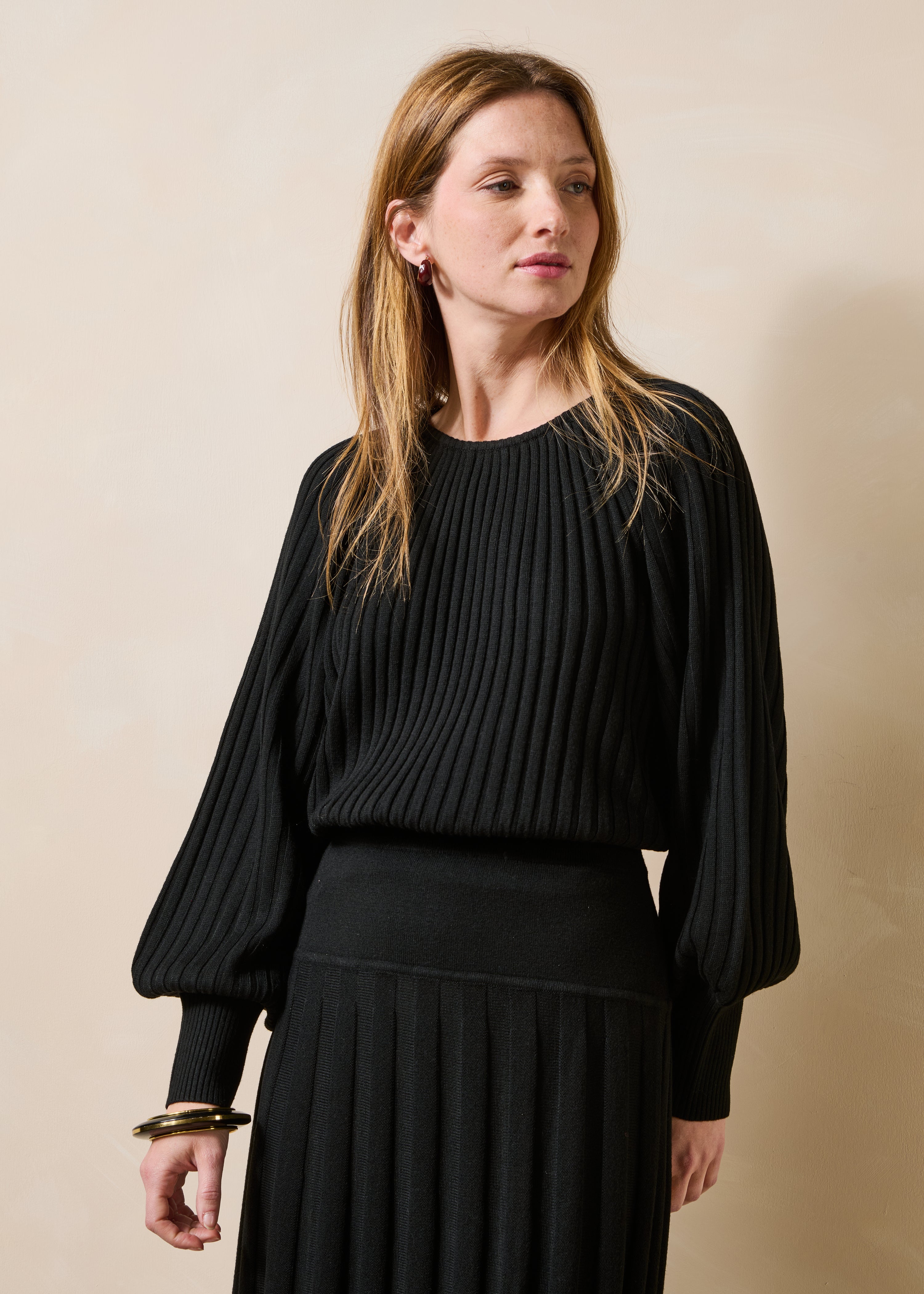 Pull en maille plissée manches longues, LA FEE MARABOUTEE
