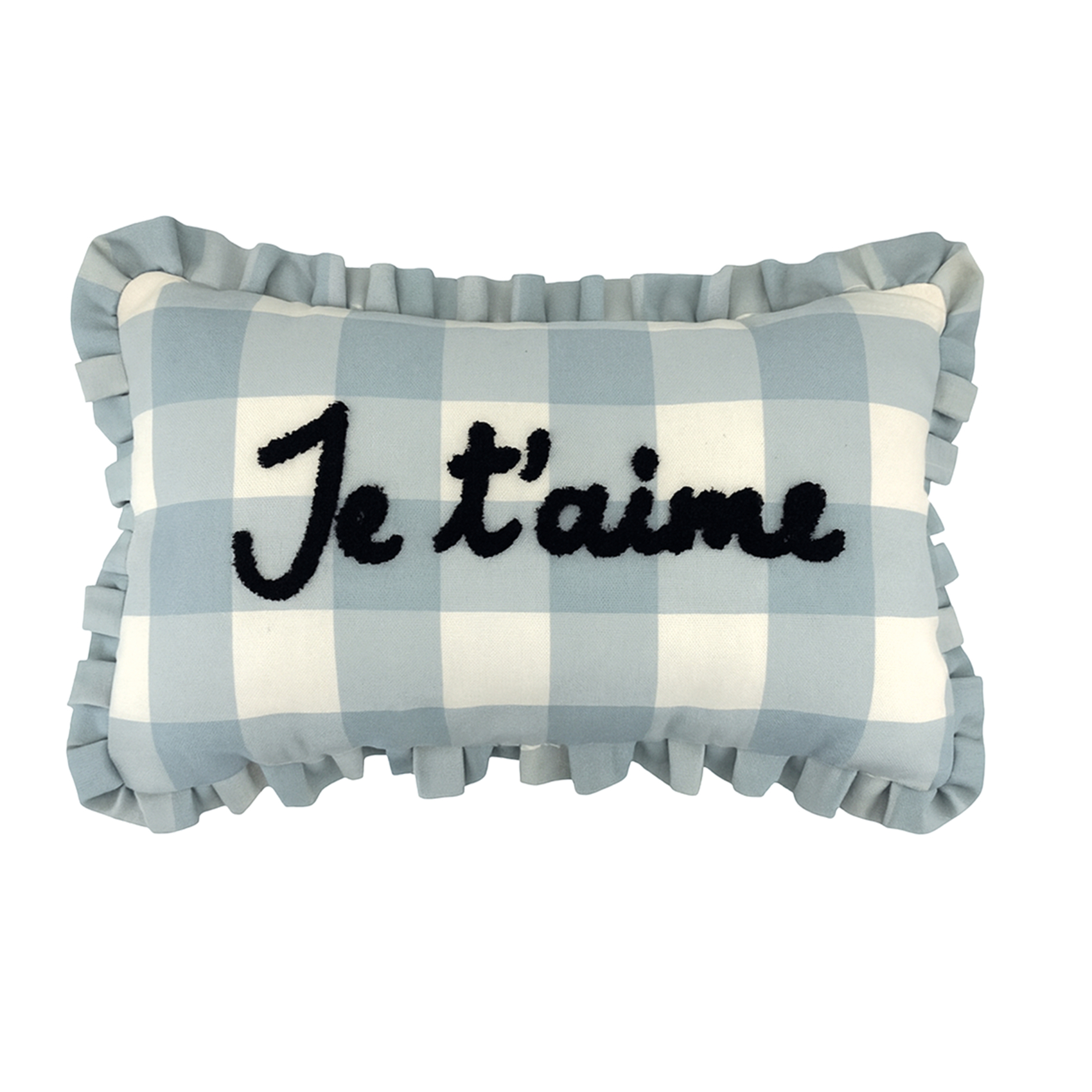 Coussin rectangulaire à carreaux "Je t'aime", OPJET